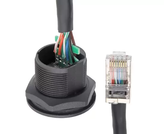 EP-RJ45 Panel front installation female socket/Male straight plug with wire no glue filling(Threaded)