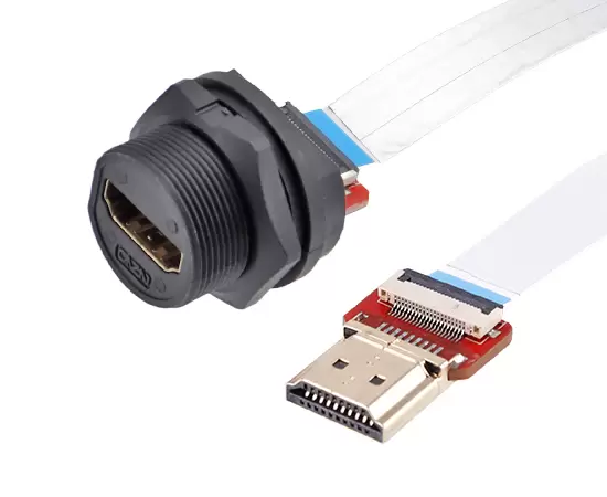 HDMI Female Back mount to Straight HDMI Male FFC Type(Threaded)