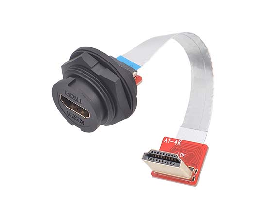 E16 HDMI Female Back Mount to R/A HDMI Male FFC Type(Bayonet)