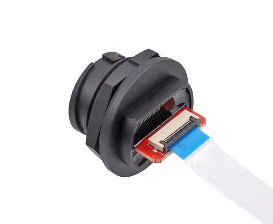 E16 HDMI Female Back Mount to R/A HDMI Male FFC Type(Bayonet)