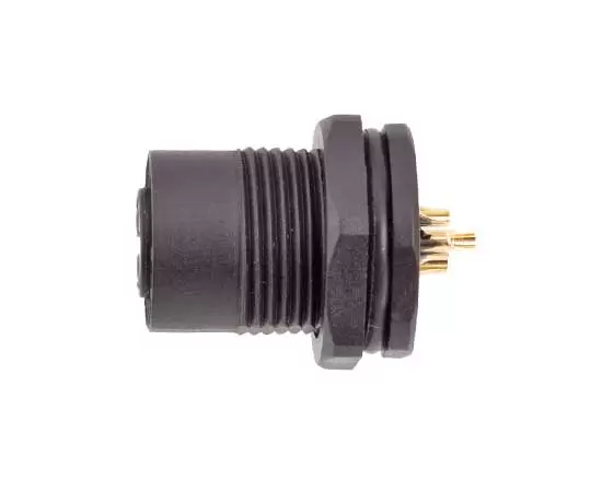 M12 Female Back Mount Socket(Solder, Screw M15*1, Plastic type)