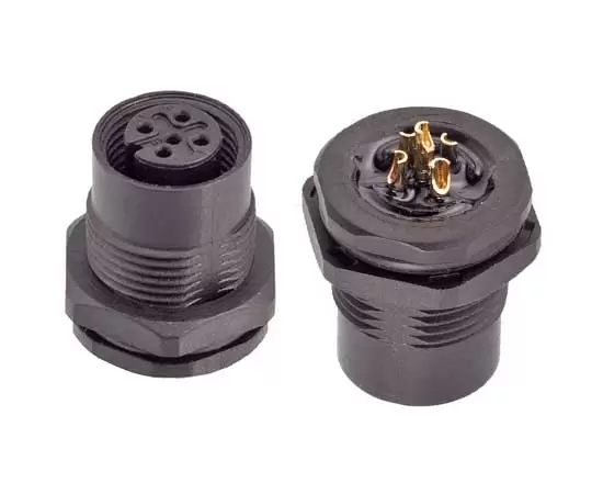 M12 Female Back Mount Socket(Solder, Screw M15*1, Plastic type)