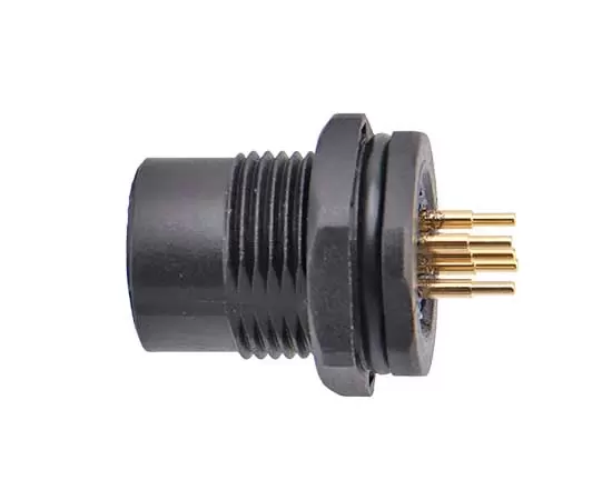 M12 Female Back Mount Socket (PCB, Screw M15*1, Plastic type)