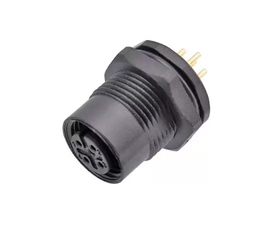 M12 Female Back Mount Socket (PCB, Screw M15*1, Plastic type)