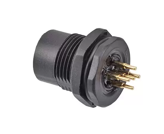 M12 Female Back Mount Socket (PCB, Screw M15*1, Plastic type)