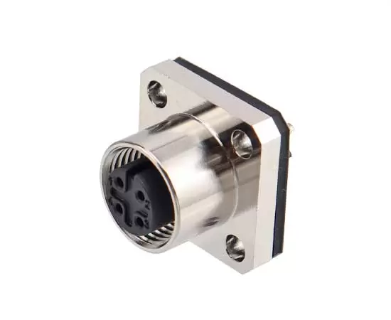 M12 Square Flange Female Socket (Solder, 14*14)