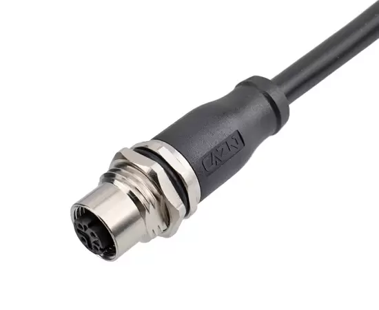 M12 Molded Female Socket With Shielded Tube Wiring Harness 1M 2M 5M Cable Length