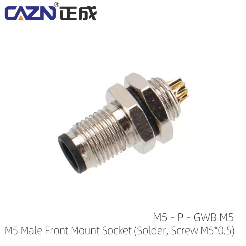 M5 Male Front Mount Socket ( Solder, Screw M5*0.5 )