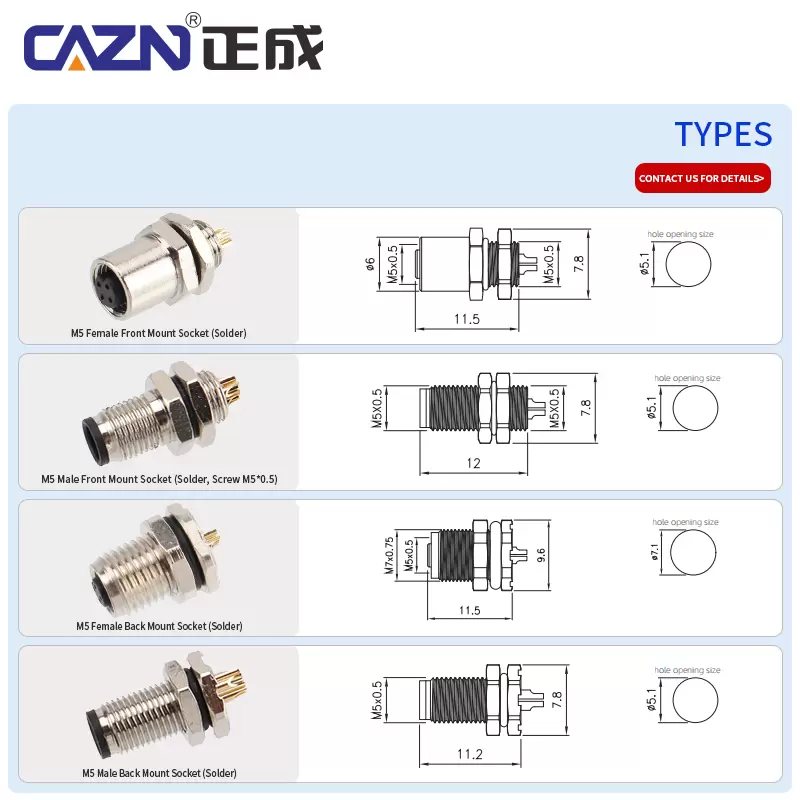 M5 Male Front Mount Socket ( Solder, Screw M5*0.5 )