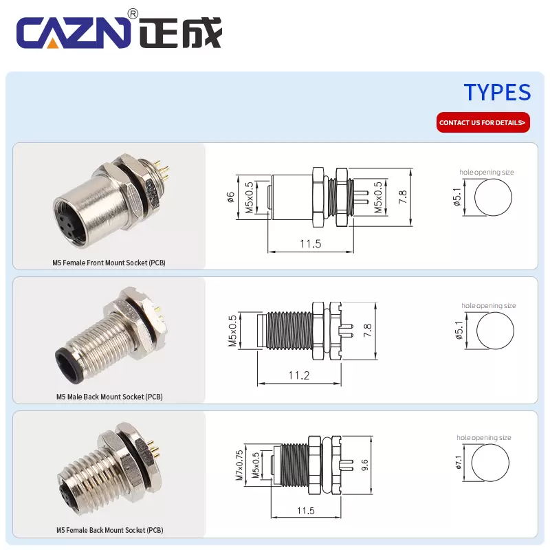 M5 Female Back Mount Socket ( PCB )